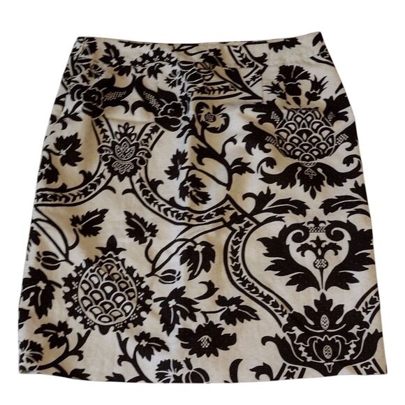 Ann Taylor Size 14 A-Line Midi Length brown & cream Textured Floral Skirt - Picture 4 of 6